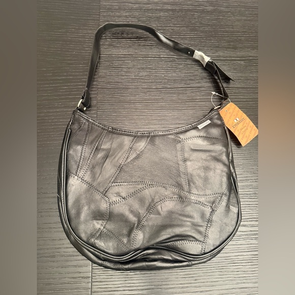 NEW Deadstock Vintage Genuine Leather Saddle Bag Black Leather Purse - Picture 6 of 8